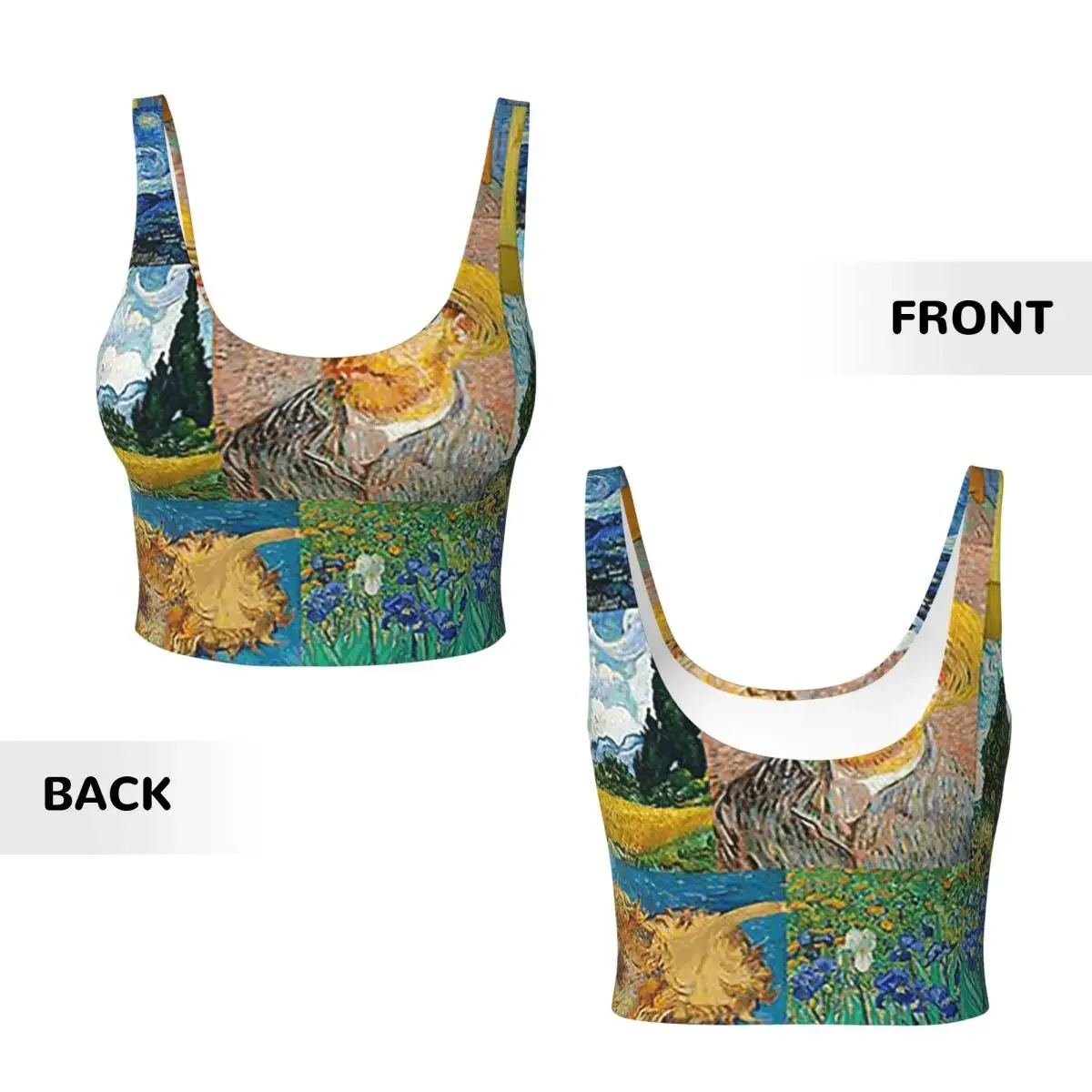 Custom Vincent Van Gogh Paintings Art Collage Women Sports Vest Bras Gym Workout High Impact Yoga Crop Tank Top