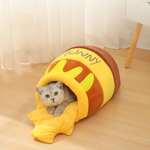 귀여운 고양이 둥지, 따뜻한 만화 애완 동물 둥지, 따뜻하고 두꺼움, 부드럽고 편안함, 가을 및 겨울