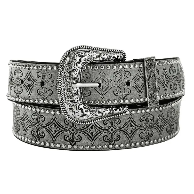 652F Embossed Western Belt with Engraved Pin Closure for Casual