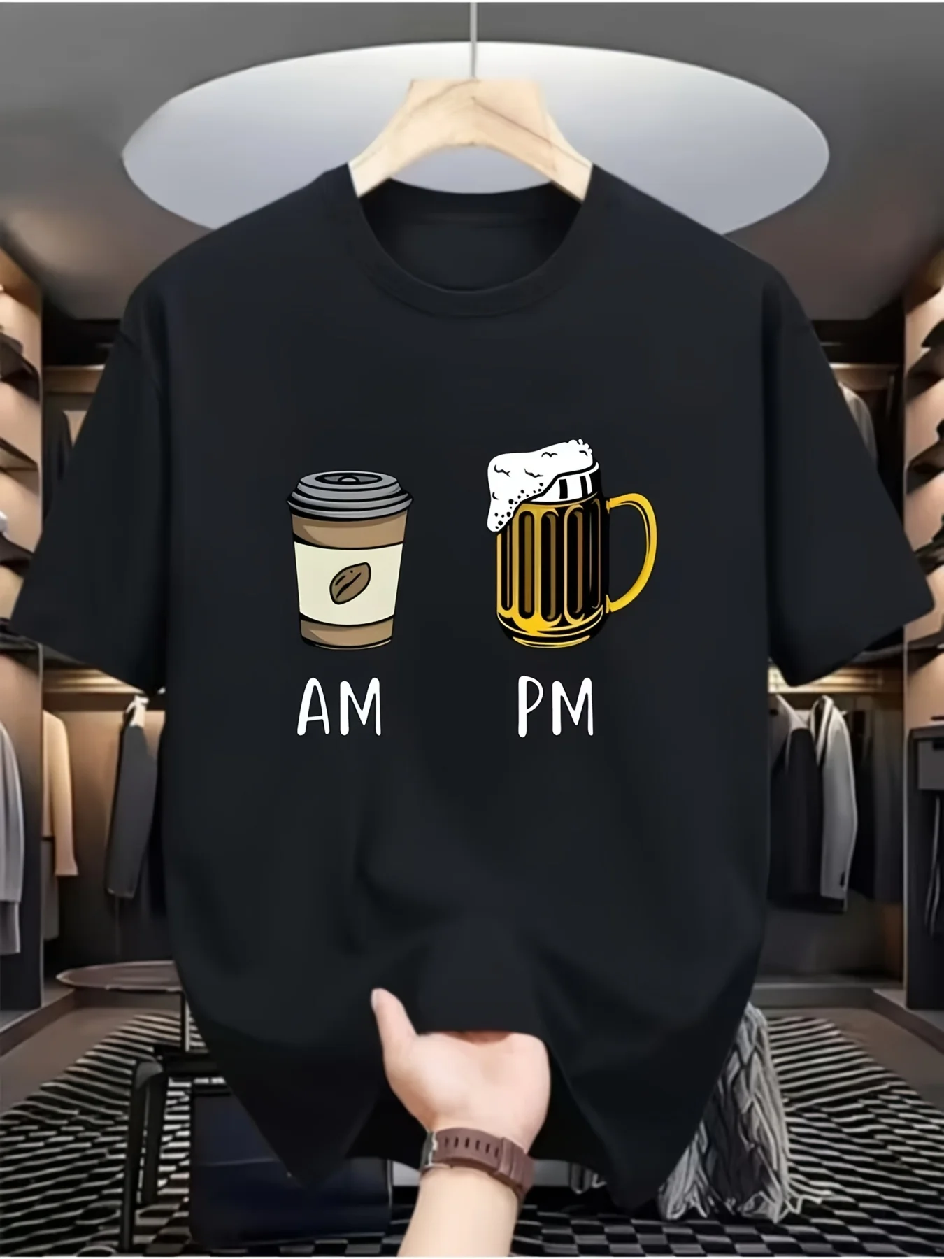 2026 Summer Men's Hot Selling Fashion Coffee and Beer Print T-Shirt, 100% Cotton, Trendy and Versatile Short-Sleeve