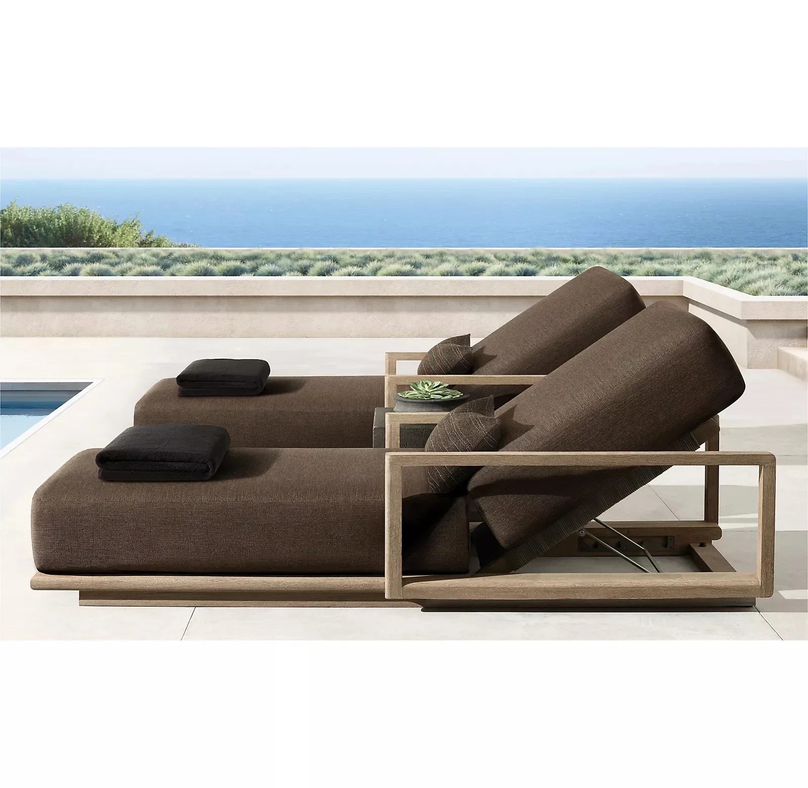 

Simple recliners sun chaise lounger teak beach furniture outdoor beds with cushion