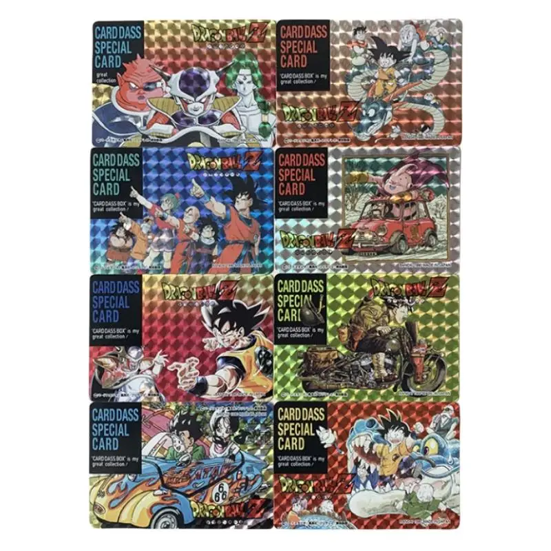 Dragon Ball Flash Card Son Goku Ride The Dragon Frieza Majin Buu Chichi fai da te 8 fogli Action Toy Figures collezione di giochi Anime