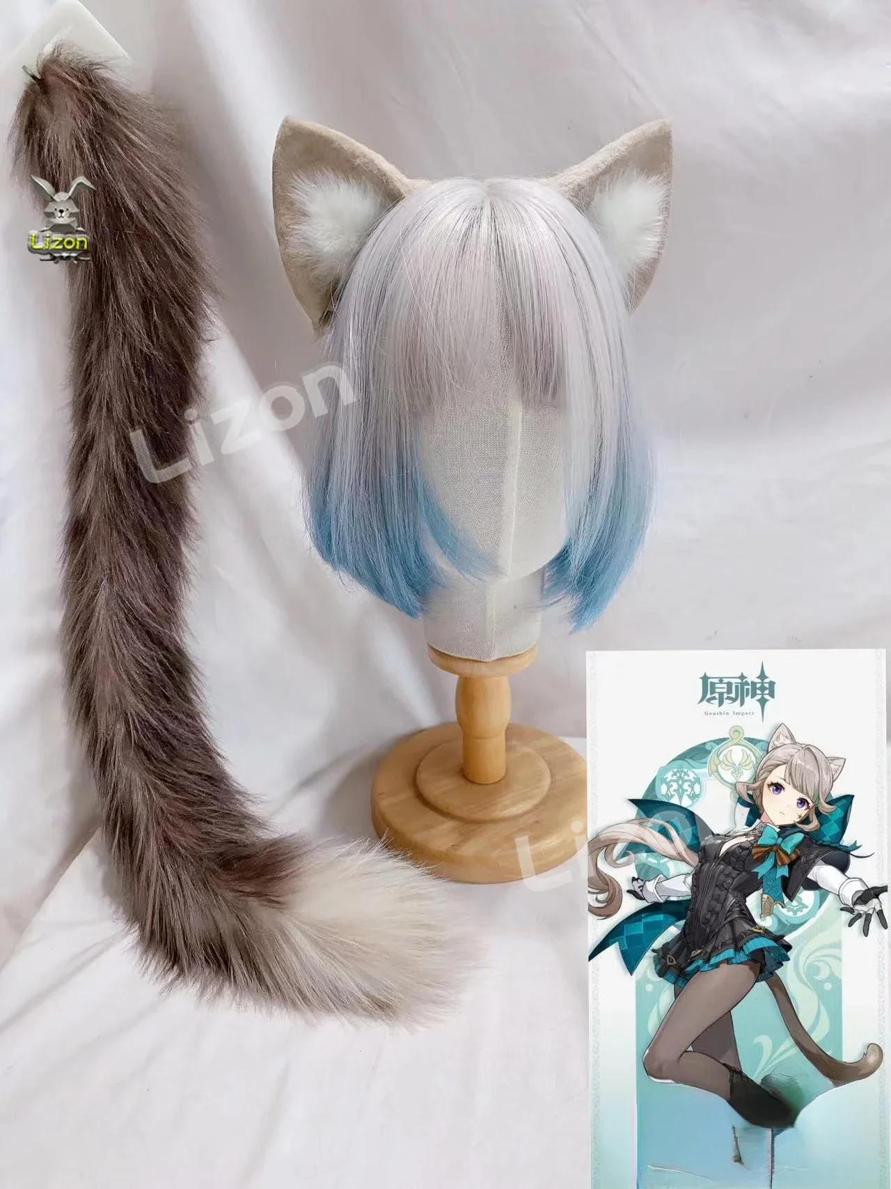 

CosplayLynette Ears and Tailb Set Lynette Moving Ears Game Genshin Impact Lynette Косплей Хэллоуин Пушистый Перезаряжаемый Movign C