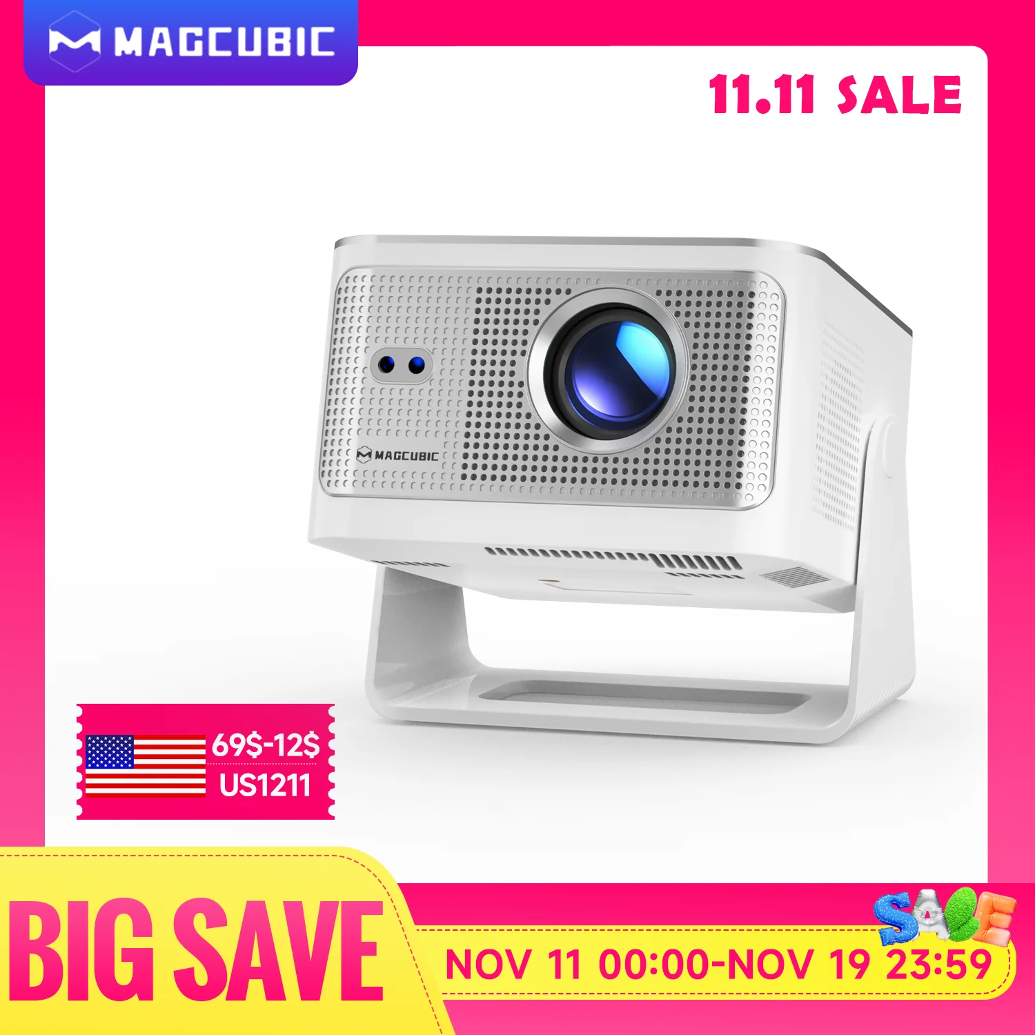 جهاز عرض Magcubic Android 14 900ANSI بتركيز تلقائي أصلي 1080P يدعم 8K مع Wifi6 BT5.4 فيلم محمول خارجي HY350Max