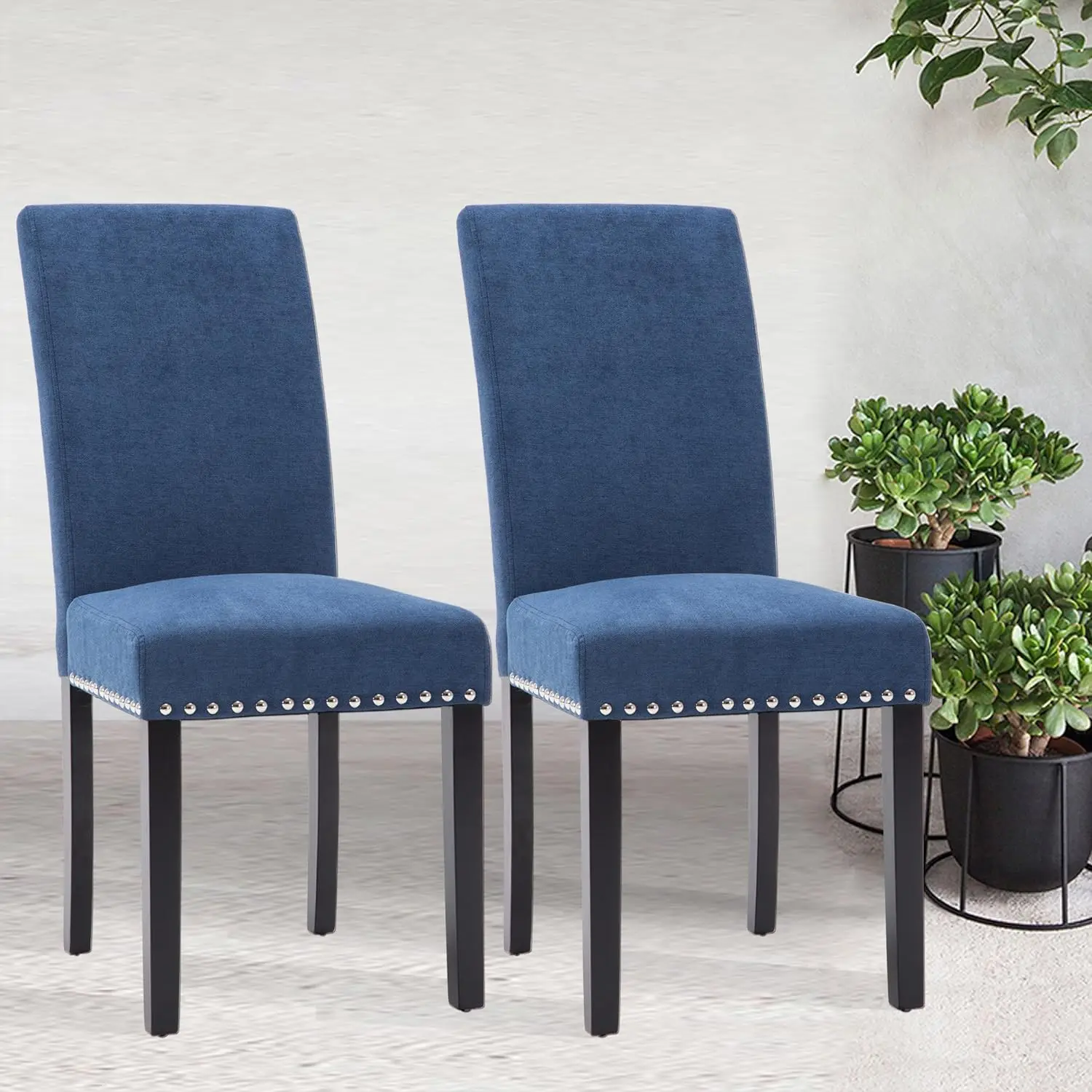 

Dining Chair Upholstered Fabric Dining Chairs with Copper Nails,Set of 2,Blue