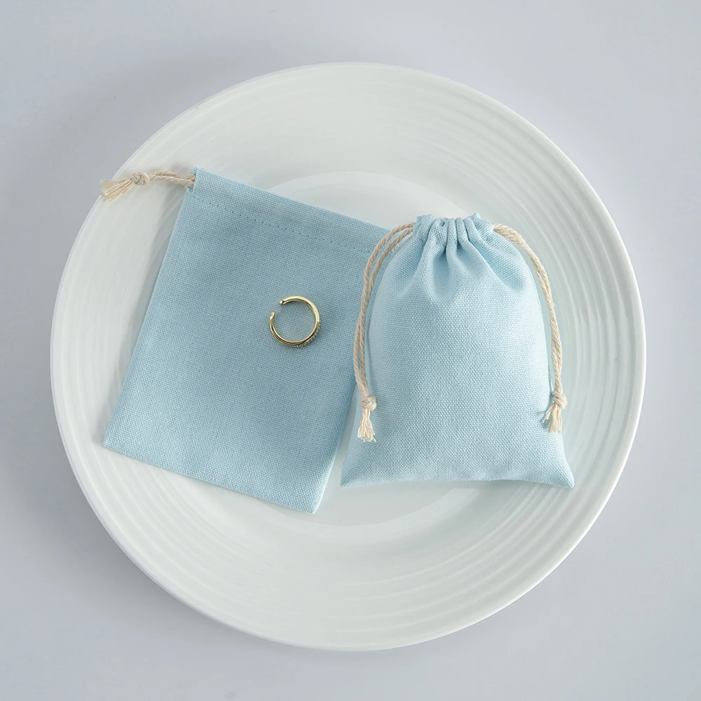 5Pcs Blue Jewelry Storage Pouch, Cotton Drawstring Bag
