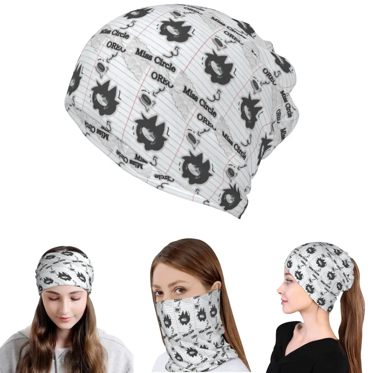 Miss Circle Cartoon Bandana Neck Gaiter Wrap Mask Scarf Multifunction Headwear Beanies Hat Unisex Adult Windproof