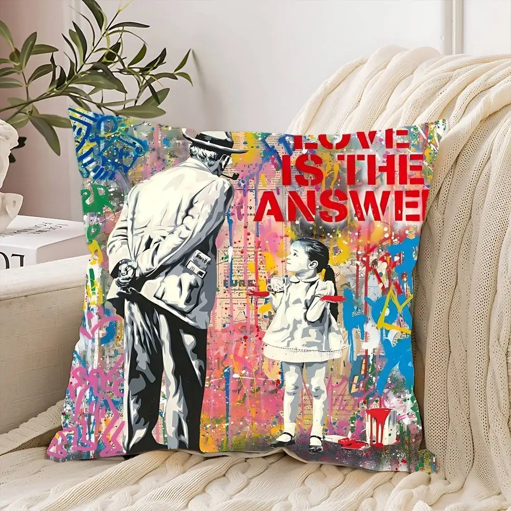 Banksy Style Pillow Cover Graffiti Design Soft Polyester Fabric Cushion Cover for Sofa Car Home Office High Quality Decor Gift