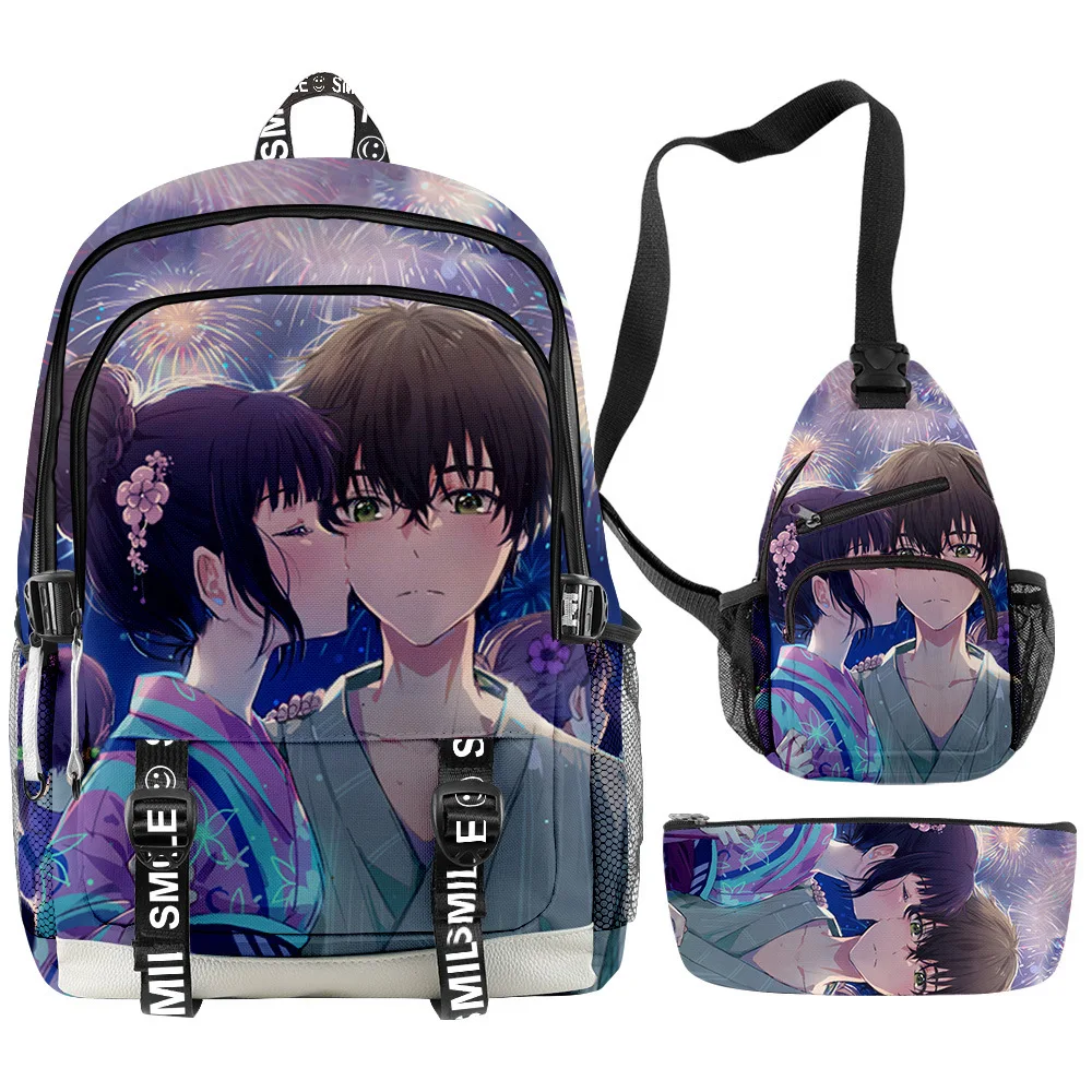 Cartoon Novelty Cool Hyouka 3D Printed 3pcs/Set Student School Bags multifunction Travel Backpack Chest Bag Pencil Case