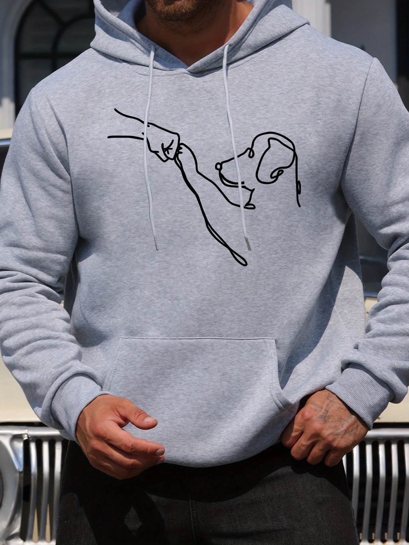 تي شيرت رجالي بأكمام طويلة ورقبة دائرية فضفاض مقاس كبير للخريف والشتاء بقلنسوة