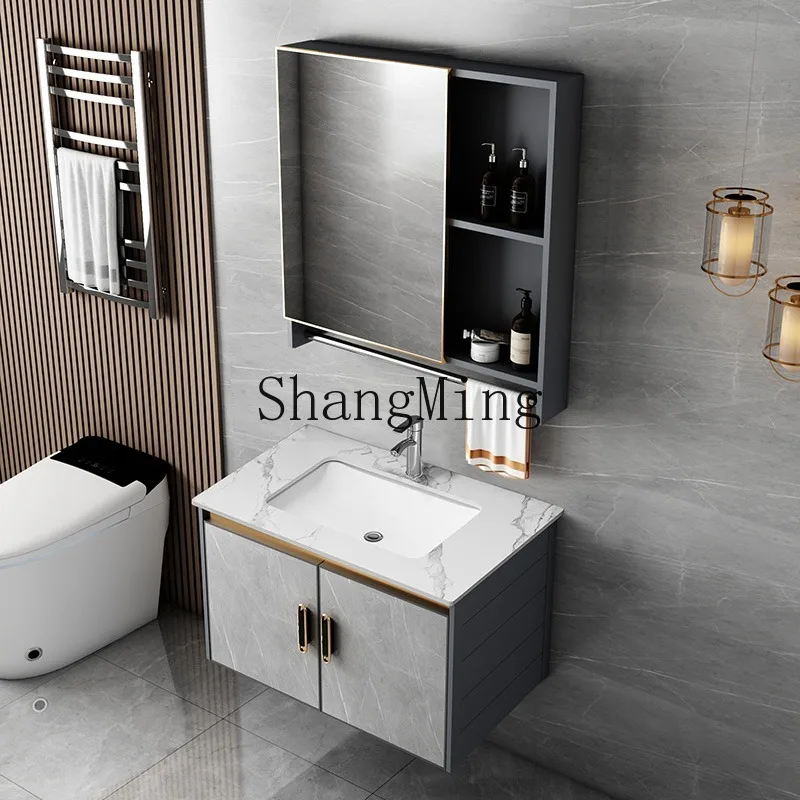 

SM space aluminum rock slab bathroom cabinet combination wash basin wash table bathroom integrated washbasin pool
