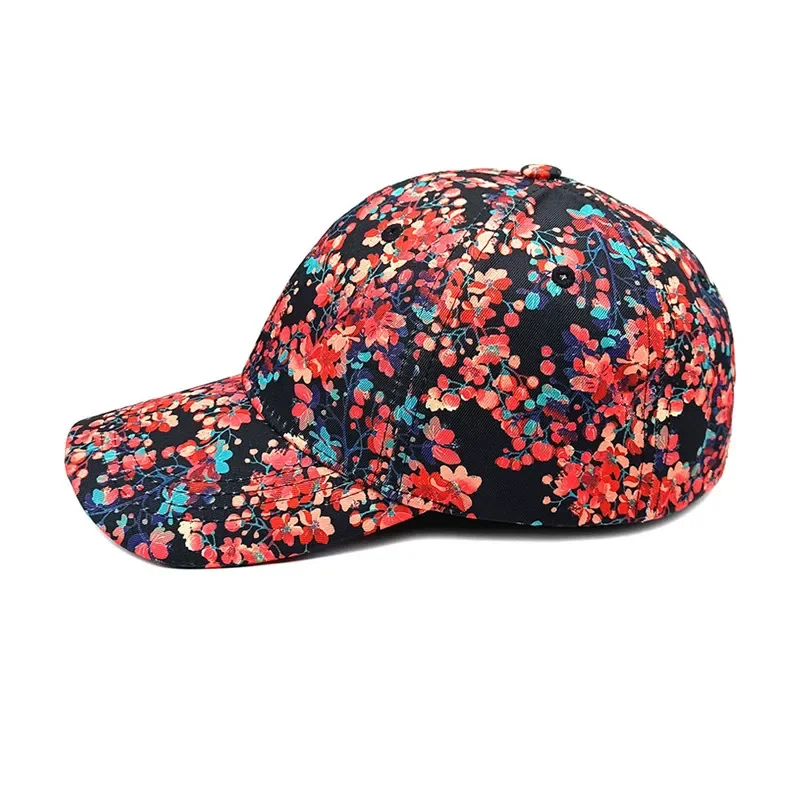 Four Seasons Polyester Flower Print Casquette Baseball Cap Adjustable Outdoor Snapback Hats for Women 28