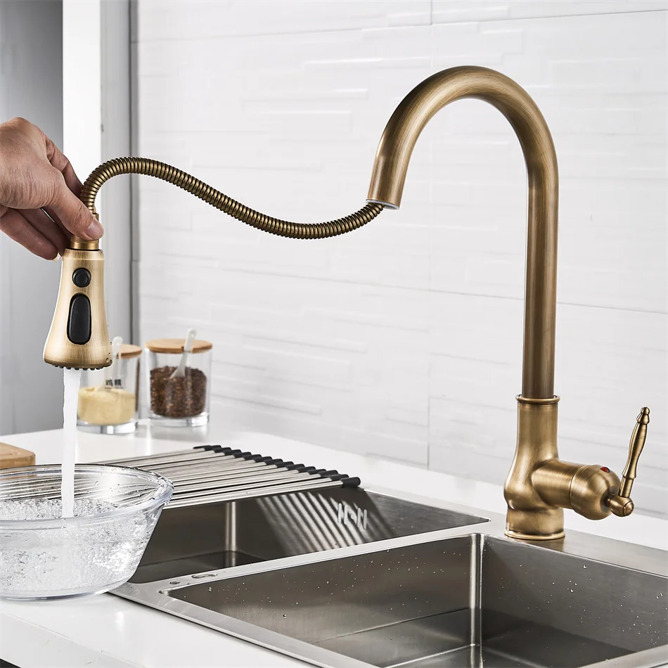 Vintage Touch Kitchen Faucet Hot Cold Water Tap Solid Brass Touch Bathroom Mixer Faucet 3 Ways Smart Sensor Pull Out Kitchen Tap