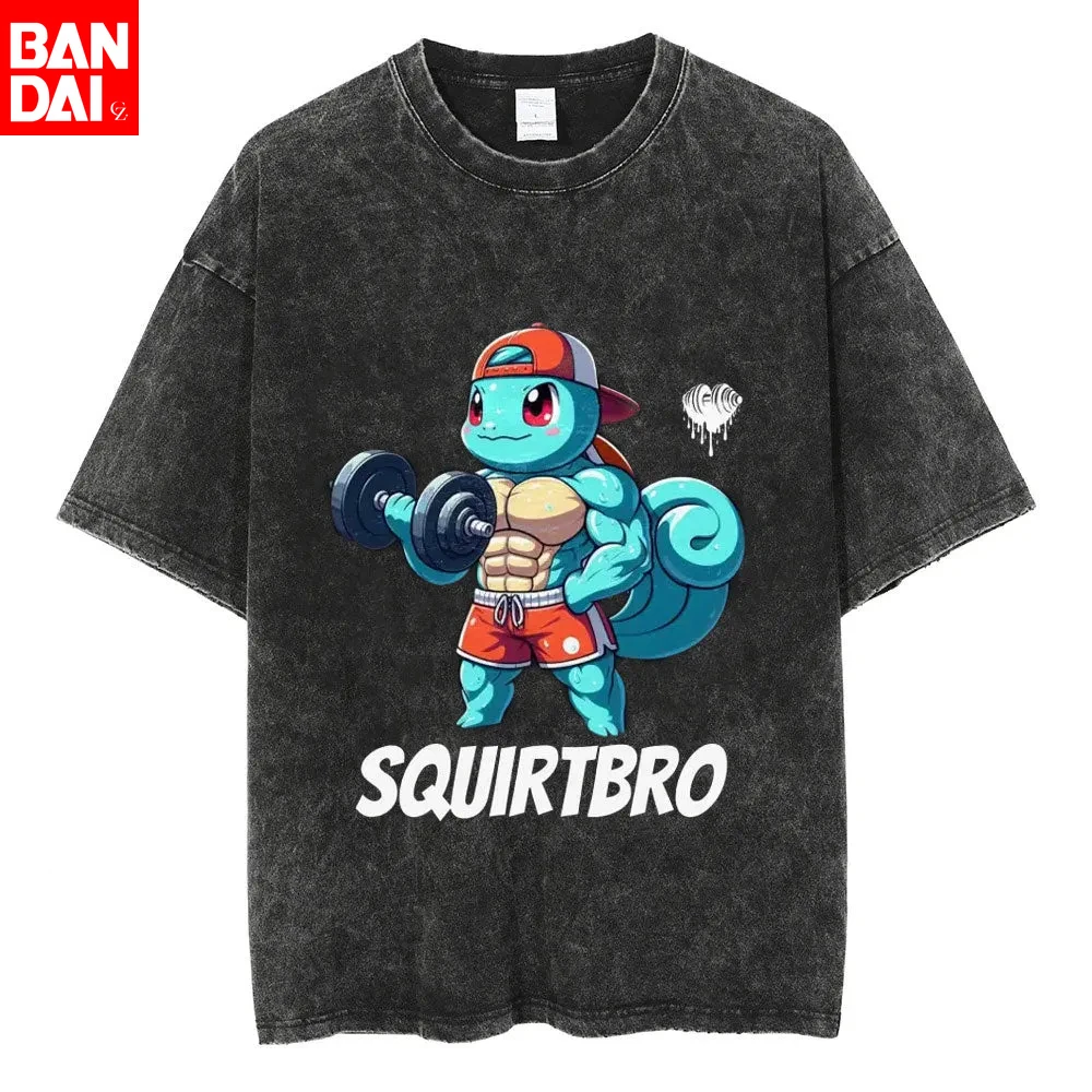 Camiseta de parodia de Pokémon Squirtle Squirtbro Gym para hombre, estilo vintage con lavado ácido, oversize, para verano 2026, ropa urbana de anime