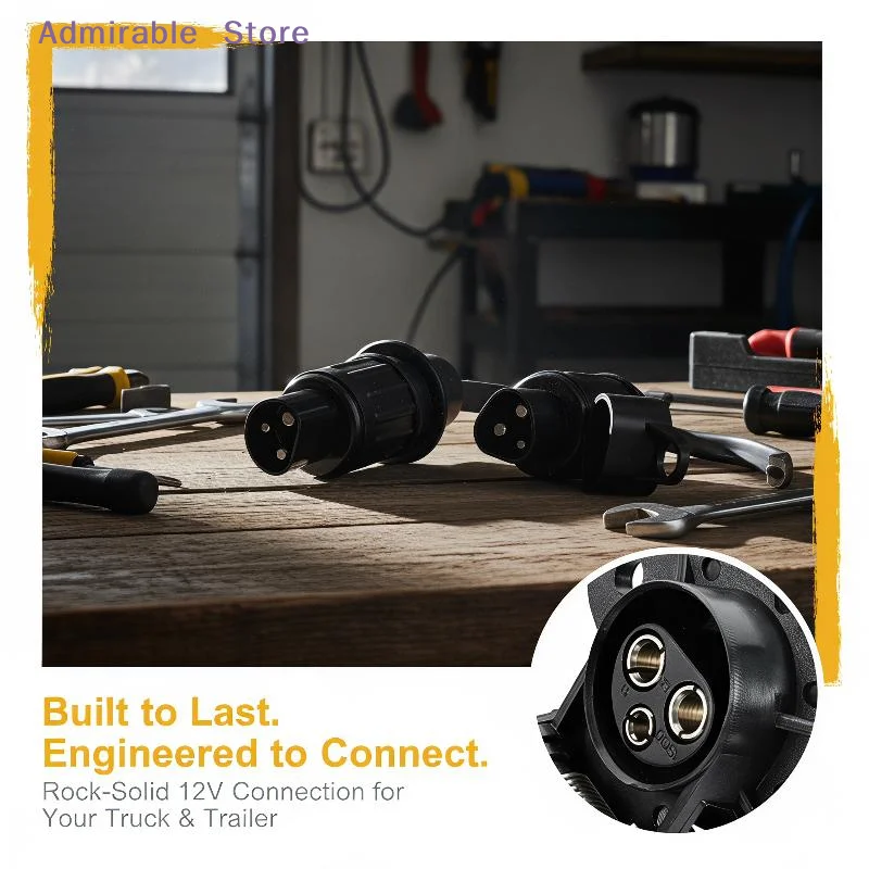 [W]2Pcs European Tractor 3-Pin Plug Socket 3-Way Connector Smooth Plug & Pull Trailer Towing Adapter for Daily Towing Use