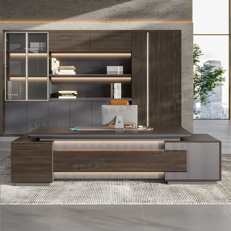 Modern Executive Desk with Integrated Lighting Large Office Table and Chair Set Simple Boss Desk Premium President