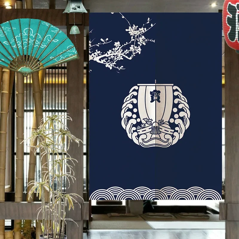 Japanese-style Ship Waves Linen Door Curtain Living Room Partition Feng Shui Curtains Kitchen Decor Noren Hanging Half-Curtain