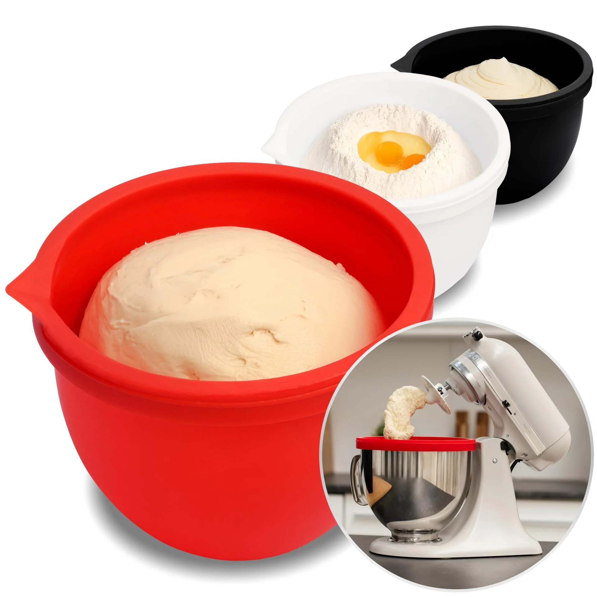 

MixAid Silicone Liners for KitchenAid Tilt-Head 5 Qt Mixers – Mixer Attachments3 Liners and 3 Lids Included Accessories