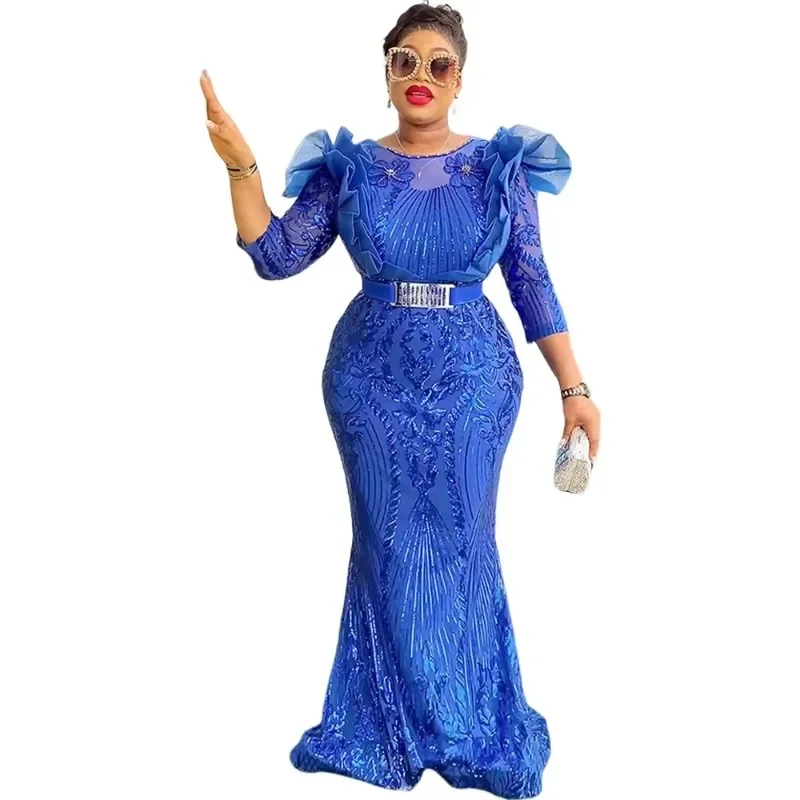 Africa Clothes 2025 Plus Size African Party Dresses for Women Dashiki Ankara Sequin Wedding Evening Gown Bodycon Maxi Long Dress