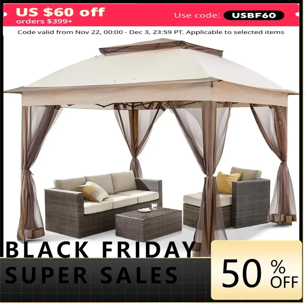 

11x11 Pop Up Instant Gazebo Tent with Mosquito Netting Outdoor Canopy Shelter with 121 Square Feet of Shade