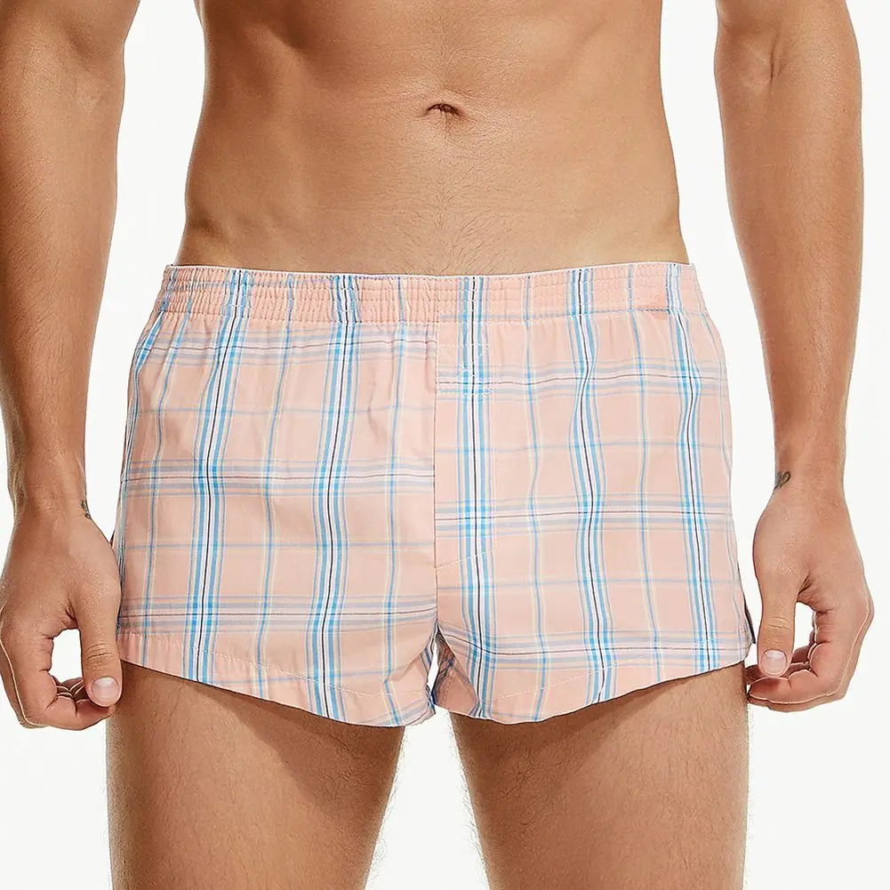 

Mens Plaid Print Boxer Briefs Cotton Skin-friendly Comfortable Pouch Sleep Shorts Underwear Trunks Underpants Casual Homewear