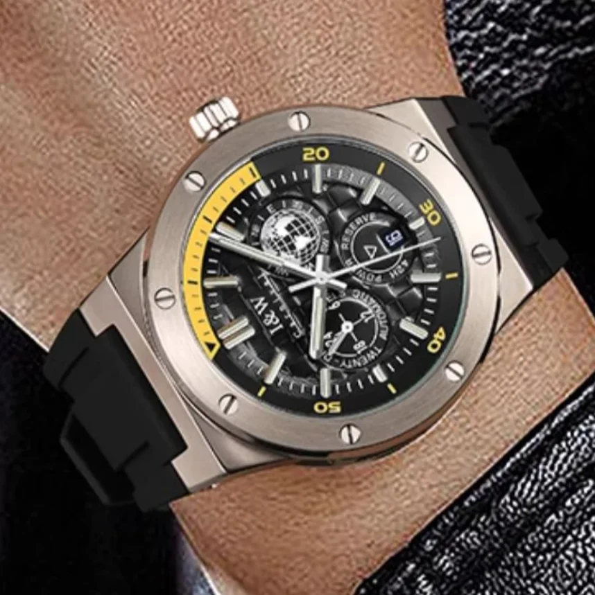 I&W Men Automatic Watch 42mm Mechanical Wristwatch 5ATM Waterproof Luminous Sapphire Multi-Dial 24 Hours Power Reserve Dial