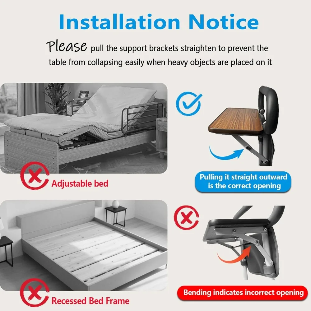 Складная поручня для кровати со столом и сумкой для хранения для пожилых людей, беременных женщин, травм - для дома и ухода за больными