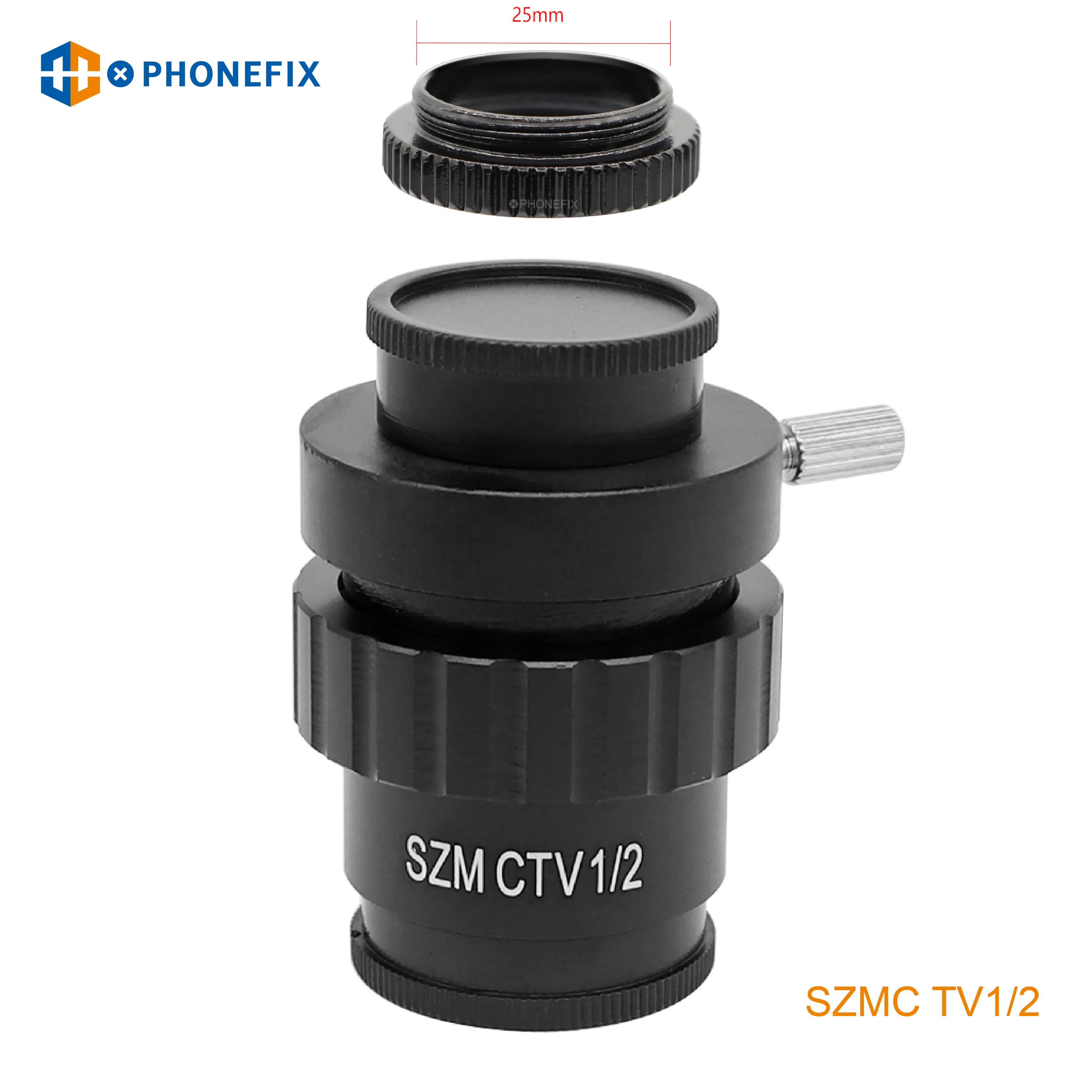 SZMCTV 1/2 1/3 1/1 adattatore per fotocamera per microscopio anello da 25mm a C-mount adattatore per microscopio Stereo trinoculare focale Simul