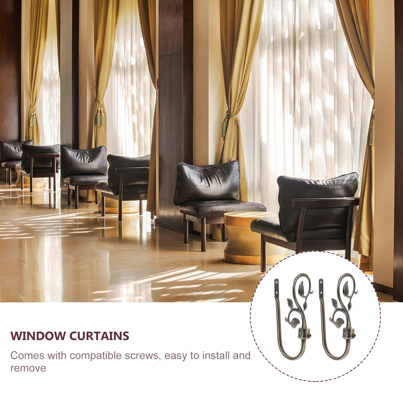 

2Pcs Beautiful Iron Curtain Hooks Decorative Wall Mounted Accessories For Home Office