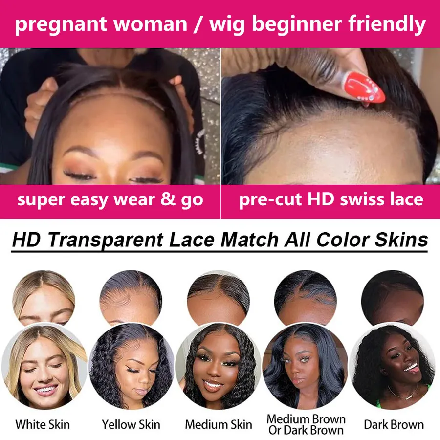 Wear And Go Glueless Wig Human Hair Ready To Wear Transparent Straight Lace Front Wigs  For Women 4x4 Closure Human Hair Wig