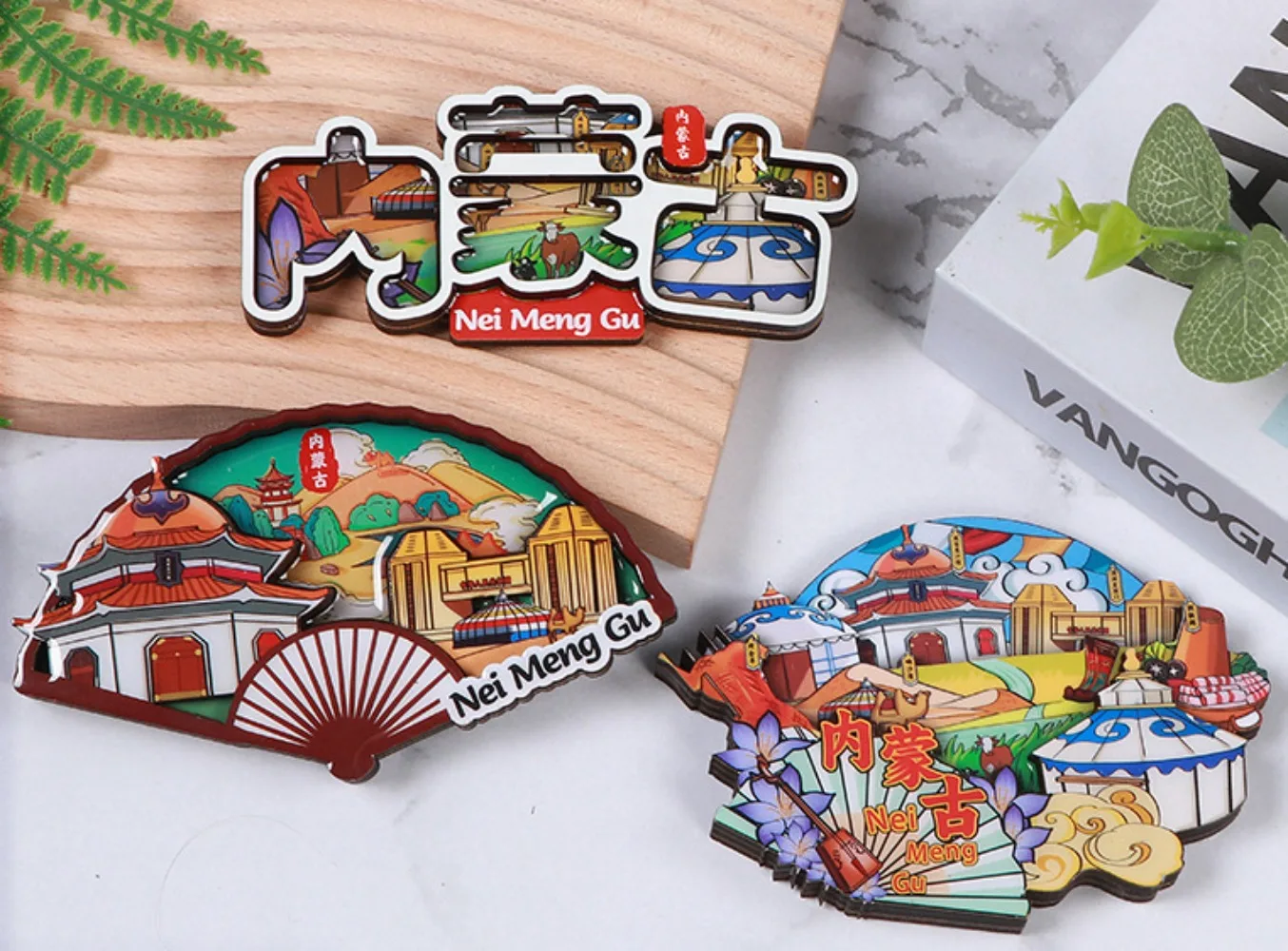 Nei Monggol Fridge Magnet Wooden Home Decor Refrigerator Sticker China Landmark Tourism Souvenir Exquisite Local Features Gift