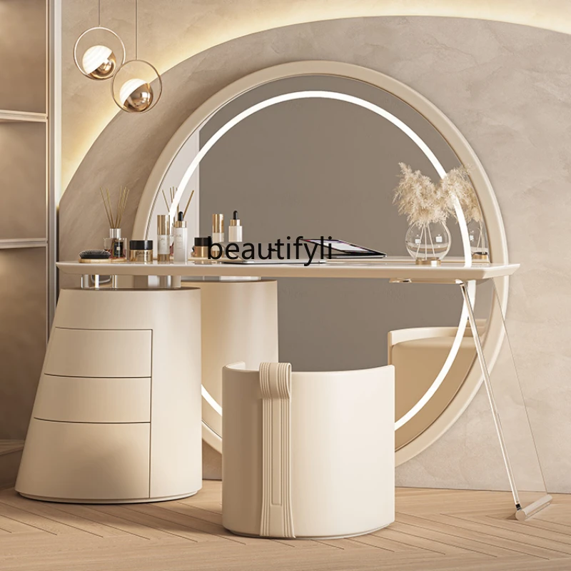 

Cream Style Dressing Table Master Bedroom Makeup Table Full Body Floor Mirror Storage Cabinet Integrated