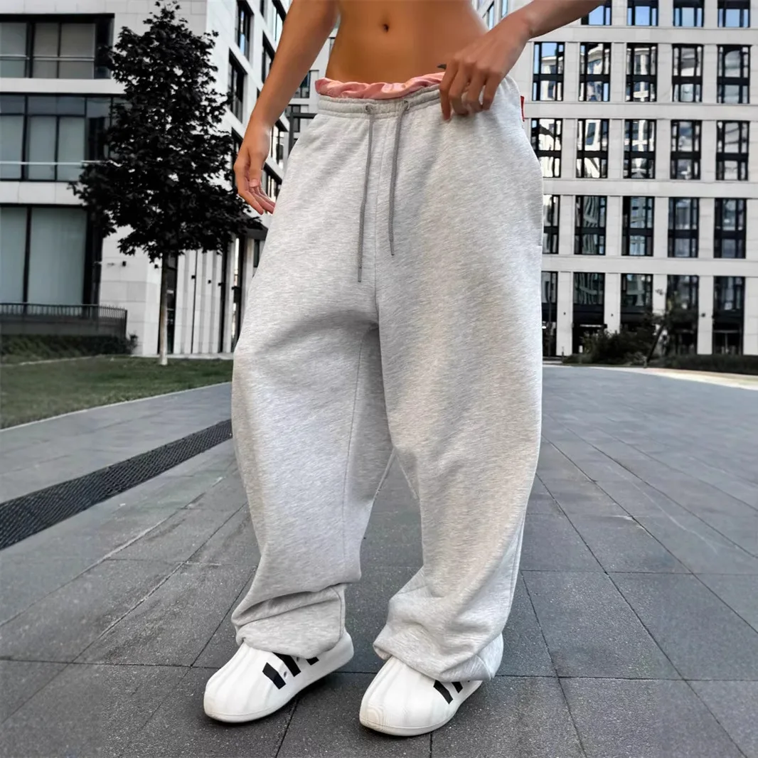 2025 Autumn New Casual Women's Street Style Strap up Pants y2k Loose Fashion Waist Wide Leg Pants for Women