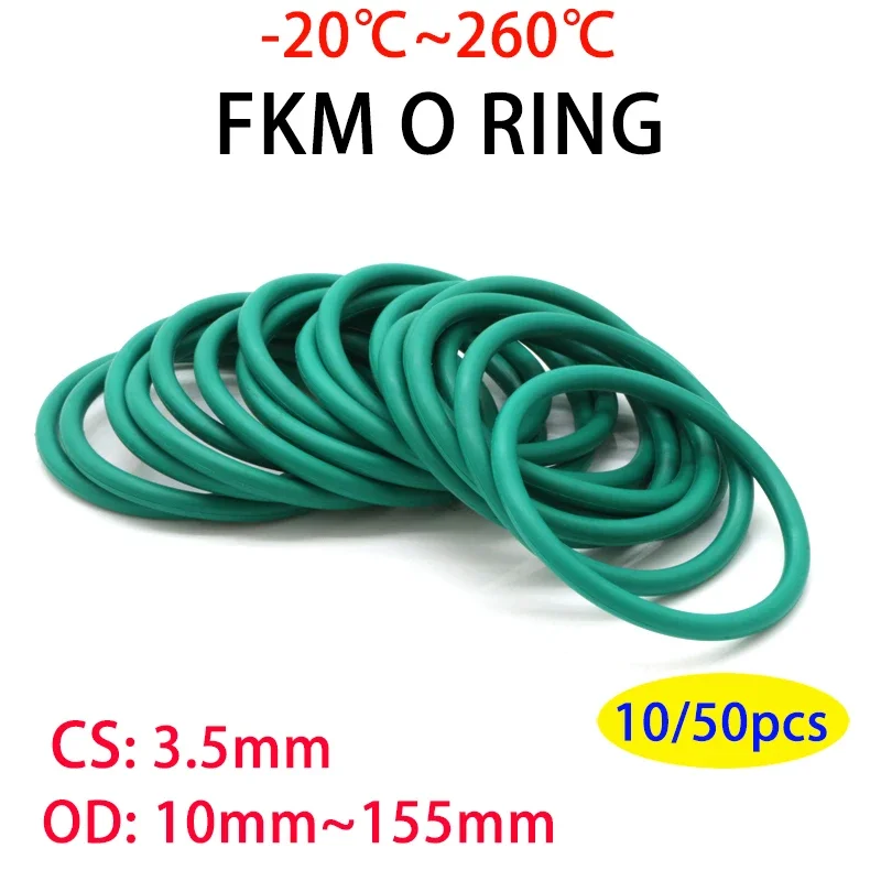 10/50Pcs Green FKM O Ring CS3.5mm OD10~155mm Sealing Gasket Insulation Oil Resistant High Temperature Resistance Fluorine Rubber