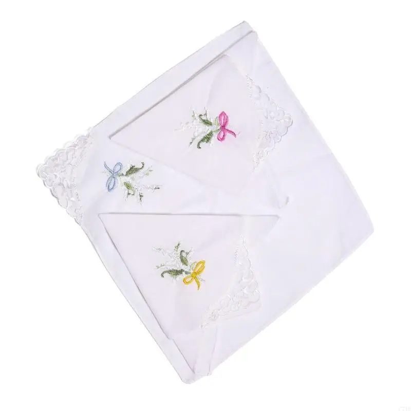 C71F 목화 손수건 빨 수있는 가슴 수건 자수 꽃 손수건 포켓 스퀘어 28x28cm 소녀 여행 쇼핑