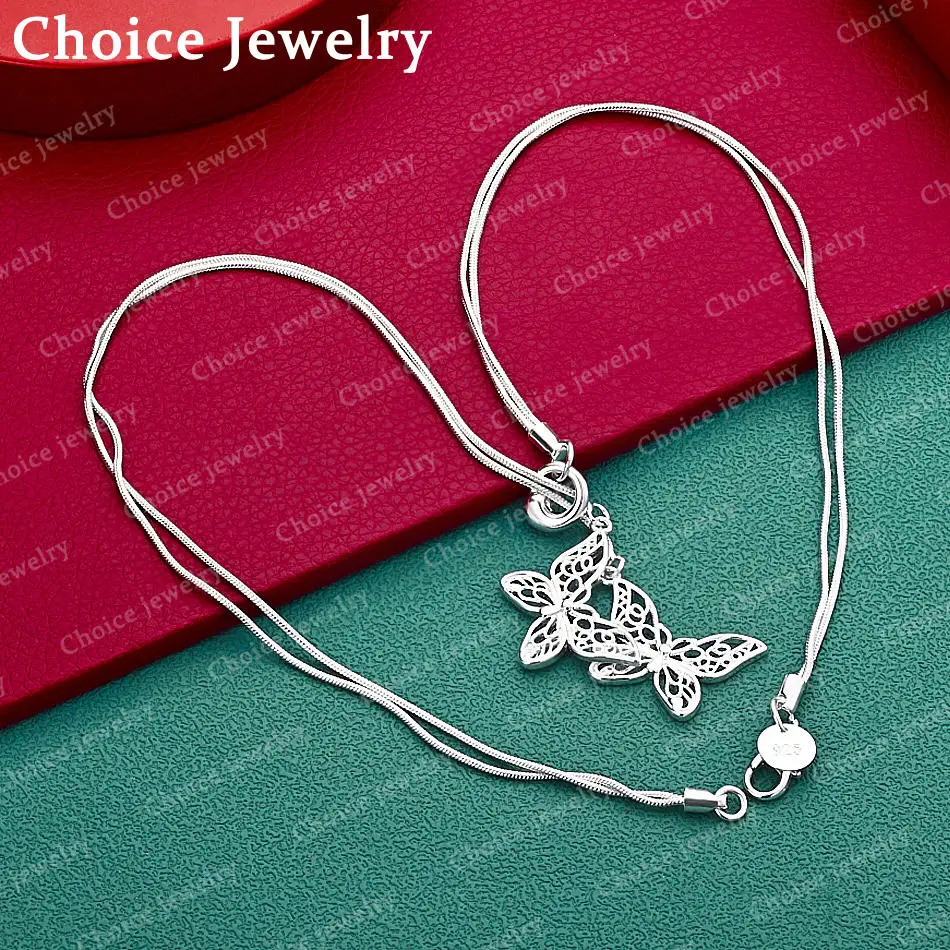 925 Sterling Silver Butterfly Double Snake Chain Necklace For Women Fashion Jewelry Grace Romantic Wedding Accessories