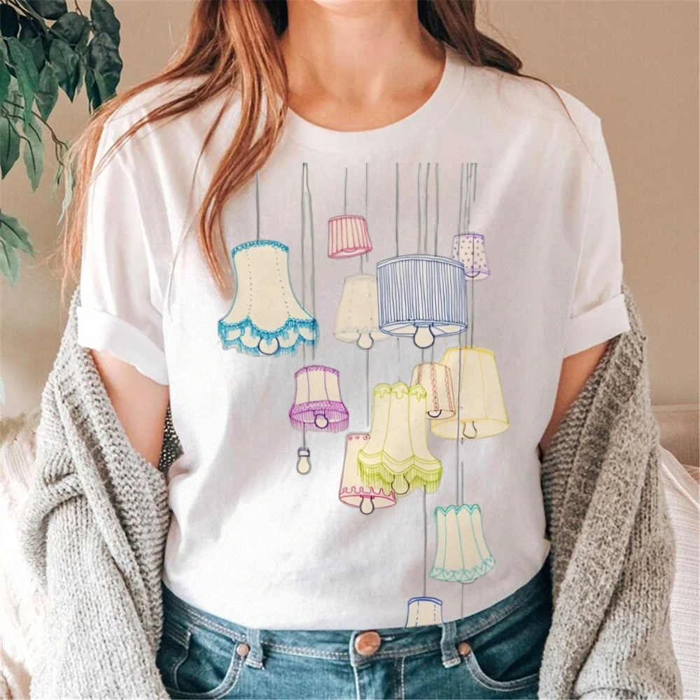 Koszulka graficzna Y2K Abażury Koszulka Cała Bawełna Wysoka Jakość Oversize Kolorowa Koszulka Lampy Wiszące Nadruk Artystyczny Trend Y2K