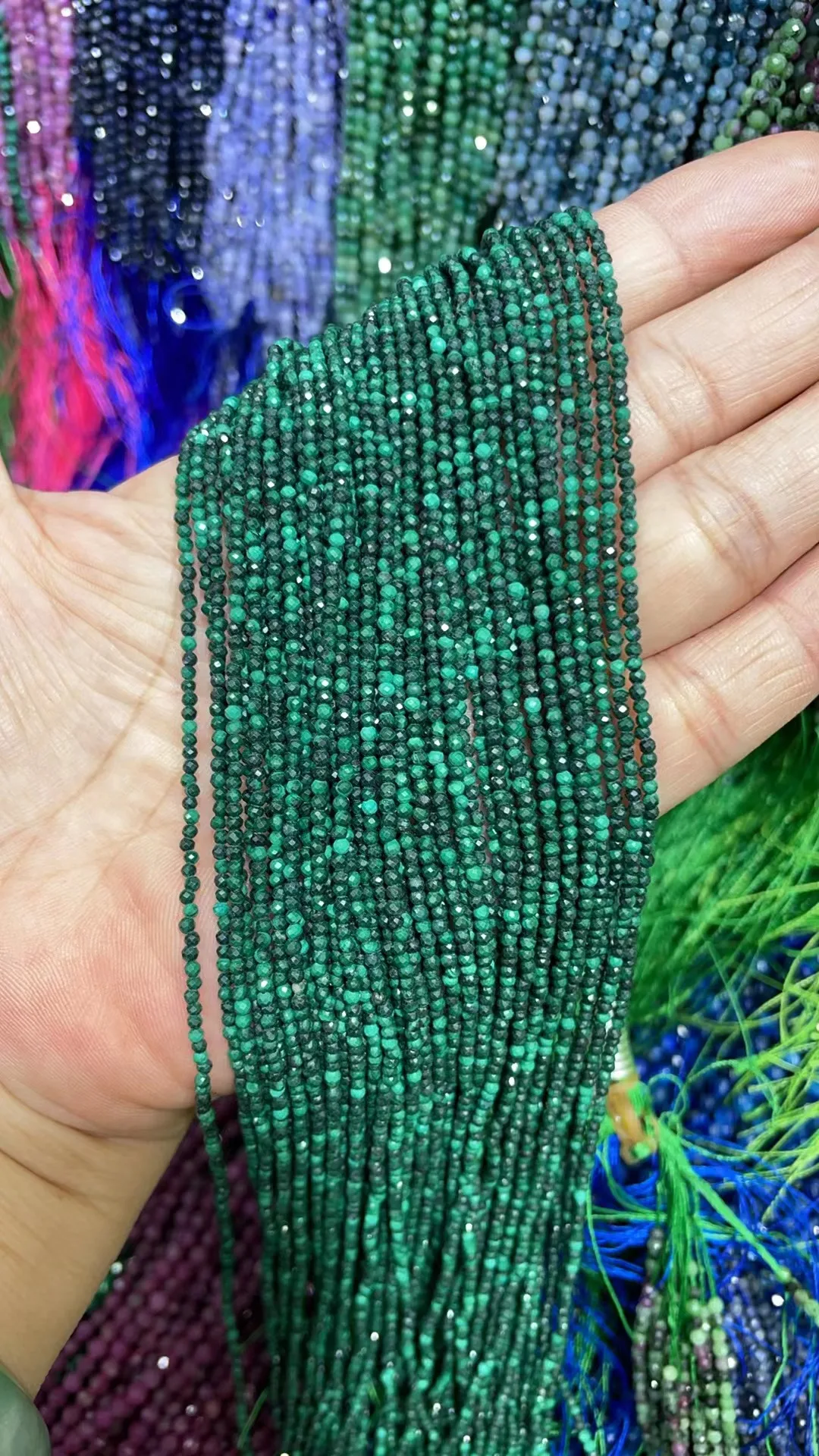 Natural Malachite Cut face Round  2mm 3mm 4mm Length Dagree 39cm