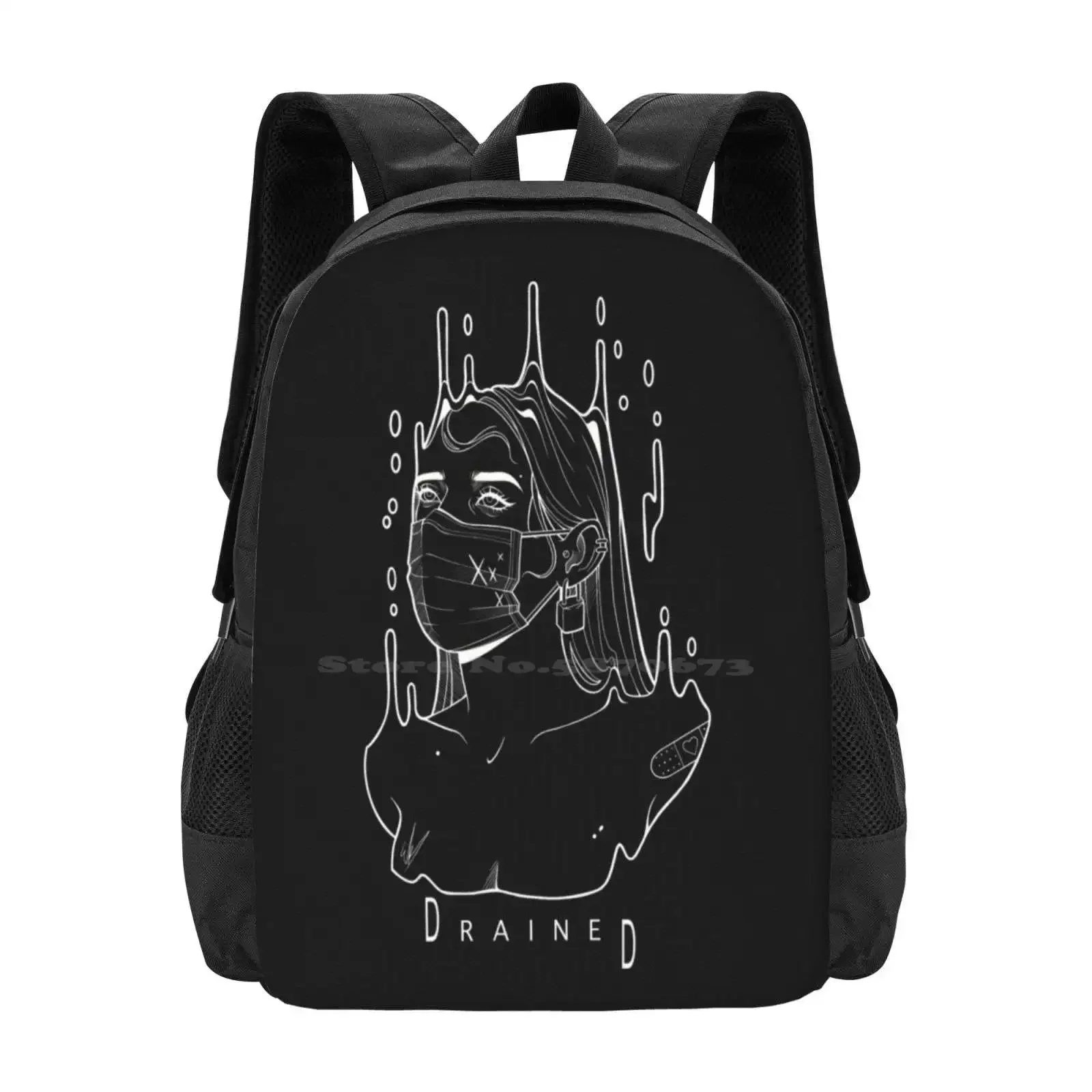 

Drained (White) Hot Sale Schoolbag Backpack Fashion Bags White Stay Safe Stay Strong Drained Lockdown Wear A Procreate Ellen