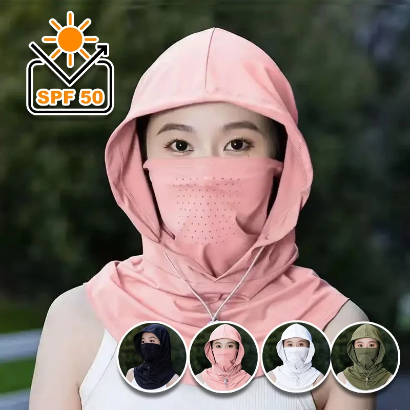 

Ice Silk Summer Sun Protection Mask Hat All in One Women Full Face Breathable Neck Gaiter Driving Cycling Cover