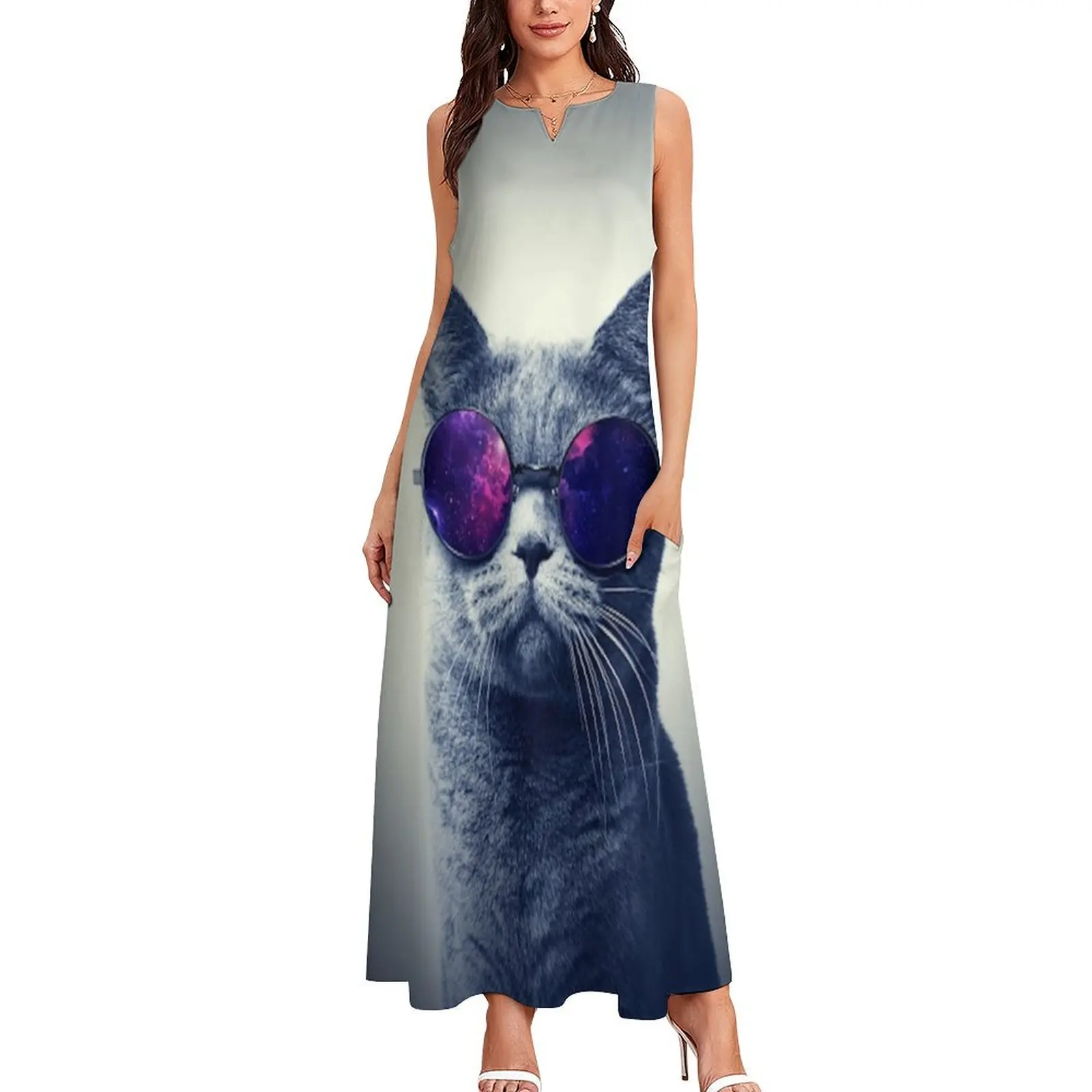 Cool cat wearing sunglasses Long Dress Women