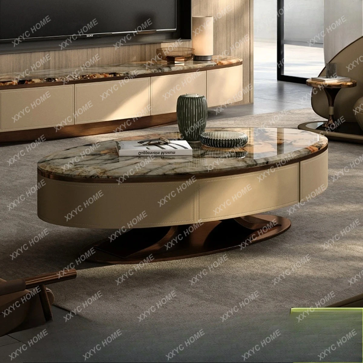 LLight luxury modern oval marble coffee table living room home