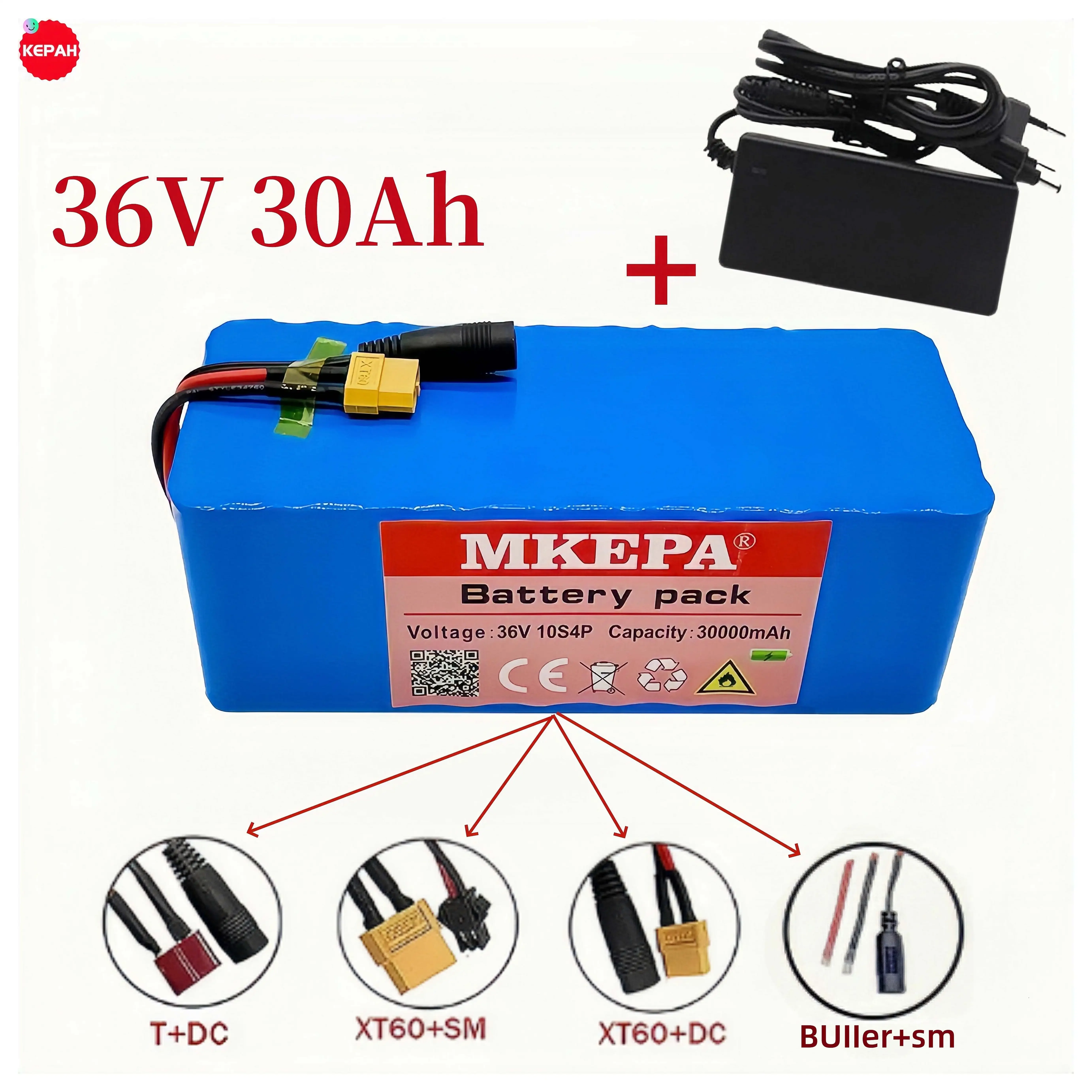 10S4P 36V 30000mAh high-power lithium rechargeable battery pack, customizable with various connector plugs