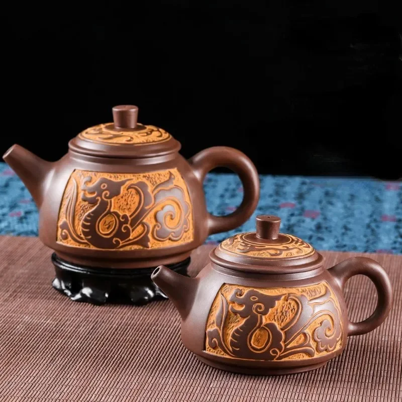 Yixing große Kapazität lila Sand Bronze antike Drachen Teekanne zum Brauen von Tee, Haushalt Keramik Wasser Teekanne und Tee-Set 550ml