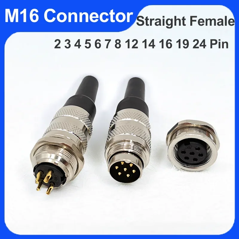 

5/10/20 Pcs M16 Reverse Installation Straight Female Plug 2 3 4 5 6 7 8 12 19 24 Pin Waterproof Ip67 J09 Butt Joint Connectors