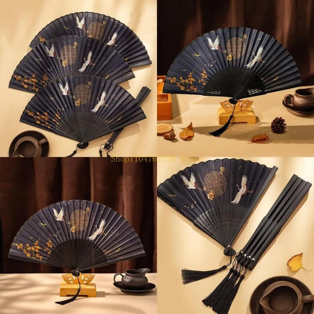 Quạt tay gấp truyền thống của Trung Quốc với cần cẩu thanh lịch cho biểu diễn bán hàng tốt nhất