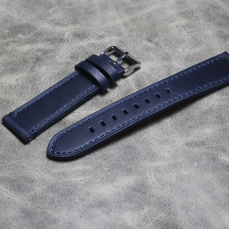 Bracelet de montre en cuir de vachette à dégagement rapide pour homme, bracelet bleu, 18mm, 19mm, 20mm, 22mm, fait à la main, huile d'avertissement, sangles, ceinture en cuir véritable