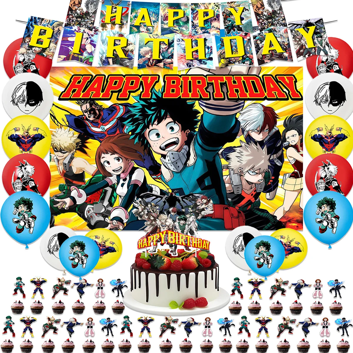 My Hero Academia Theme Birthday Party Supplies Decor Cartoon Lantex Balloon Banner Backdrop Cupcake Topper Kids Baby Shower Gift