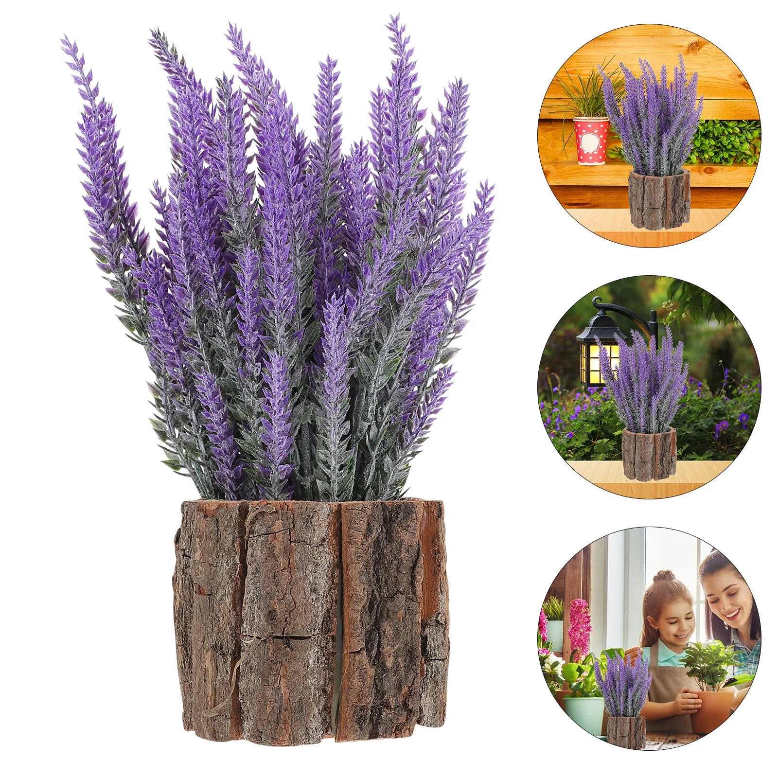 

Small Wooden Barrel Flower Pot Rustic Wood Stump Planter Natural Bark Flower Container for Garden Succulents Outdoor Use