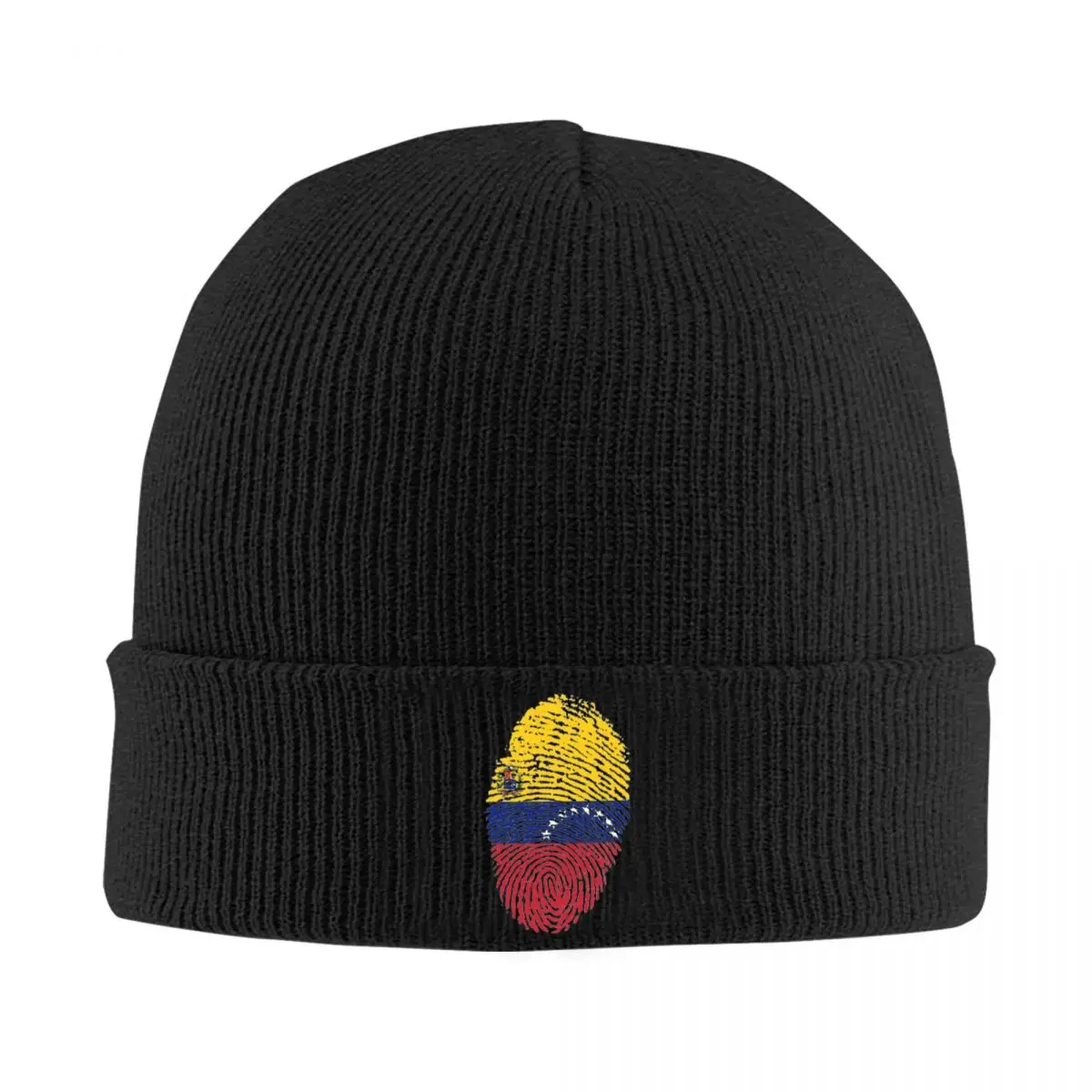 Huellas Venezuela Flag Fingerprint Merch Warm Winter Knit Cuff Beanie For Men Women Knitted Caps Bonnet Knit Hat